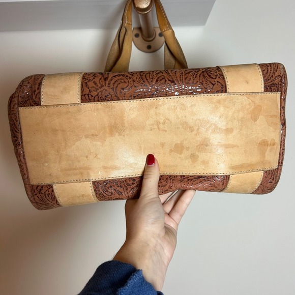 Consuela Sally Carryall Tote Bag Brown Embossed Leather Detachable Strap - Picture 5 of 12